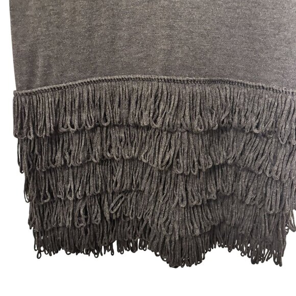 Calvin Klein Charcoal Gray Long Sleeve Dress With Fringe Hem Detail - Picture 5 of 8